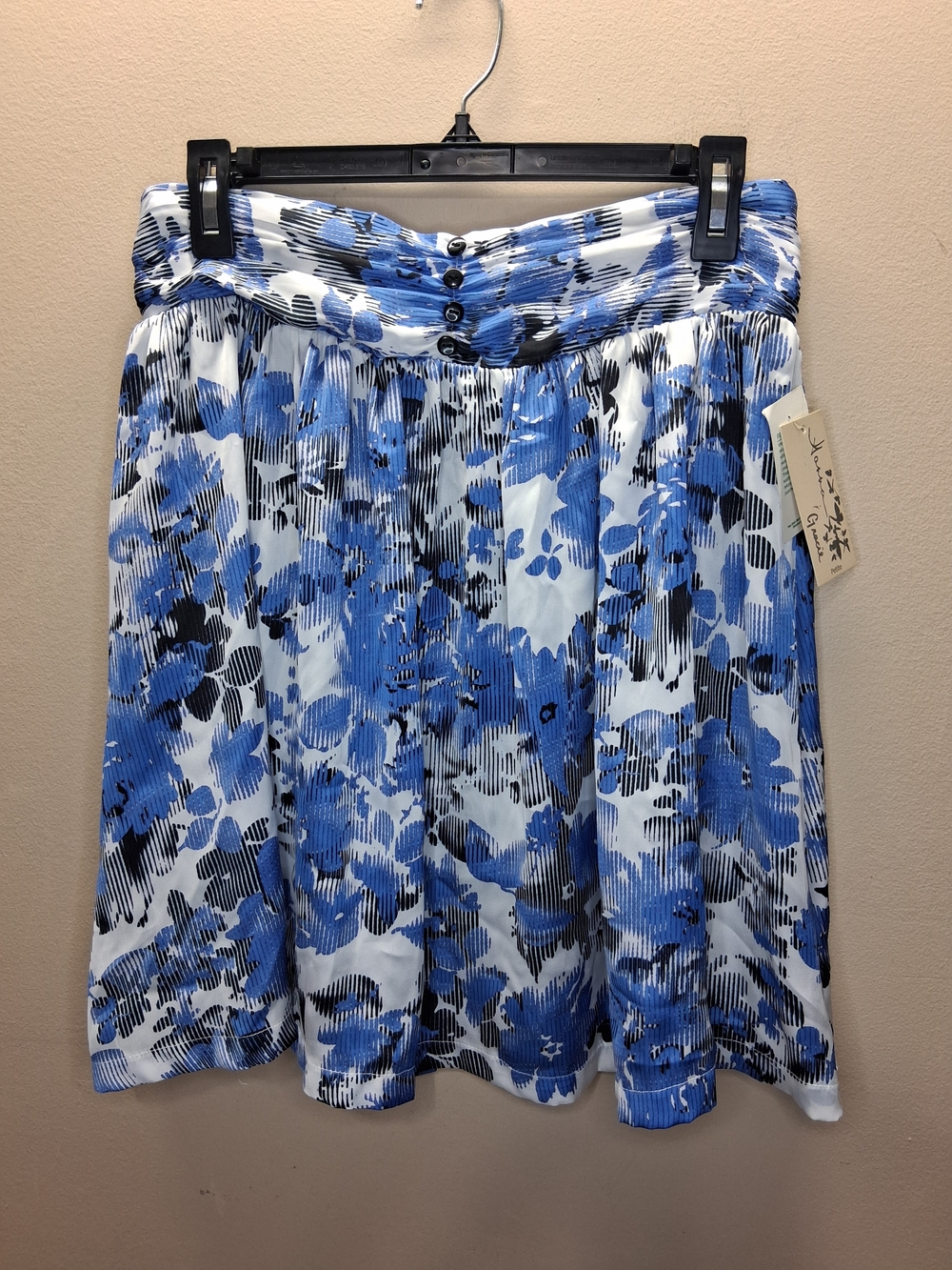 Hanna & Gracie Floral Skirt Petite Medium Blue White Abstract Ruched Waist Line - Picture 2 of 10